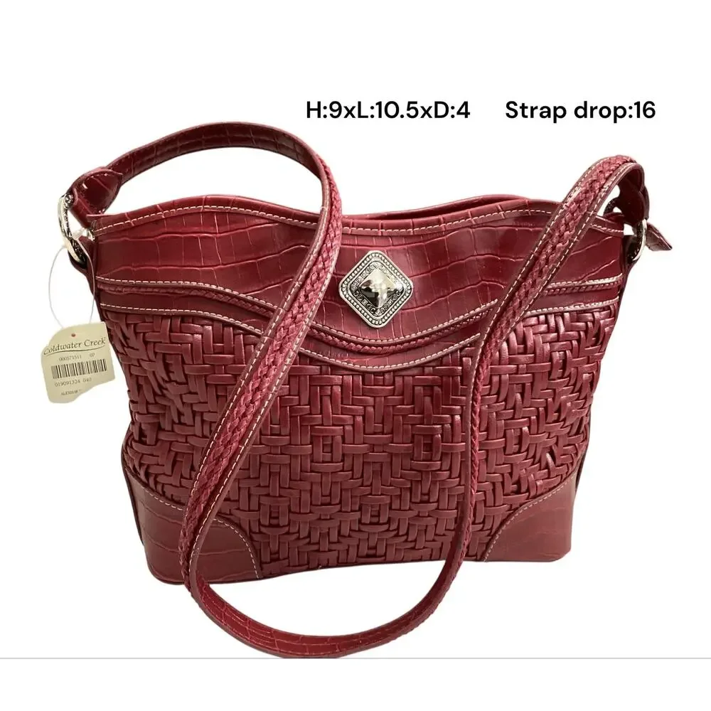 Coldwater Creek Red Woven & Croc-Embossed Leather Shoulder Bag | Western Boho